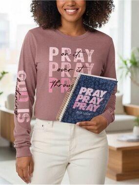 Love In Faith Apparel Pray Graphic Long Sleeve Tee Pink Various Sizes NWT